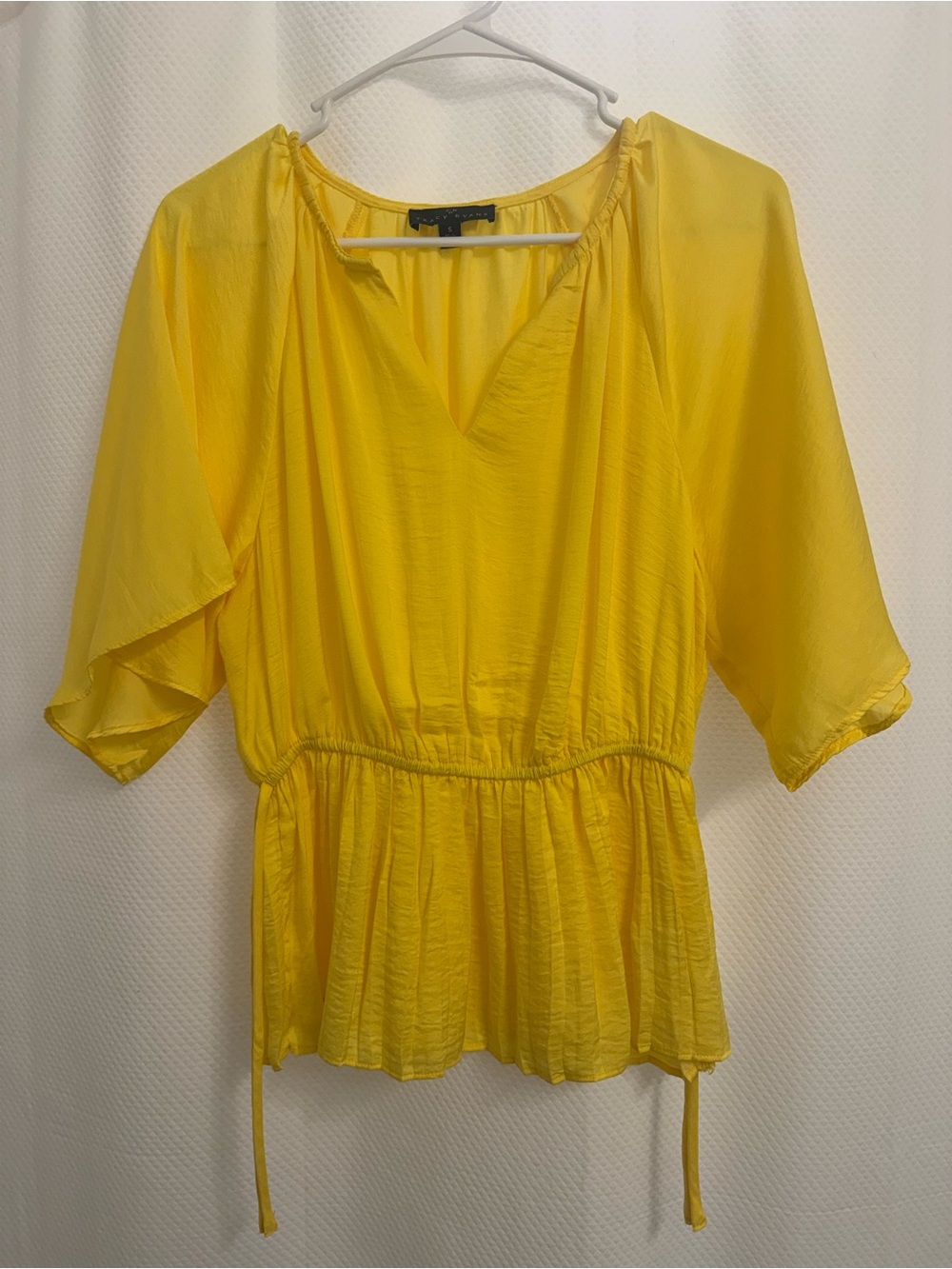 Bright Yellow Peplum V-Neck Women's Top
